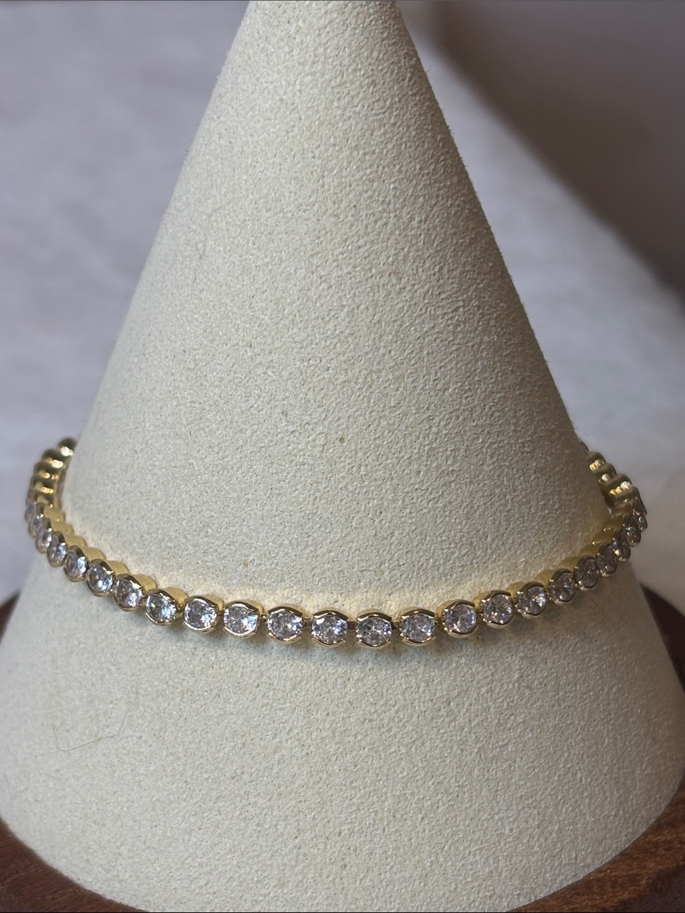 CZ Bezel Set Tennis Bracelet 18k Yellow Gold Plated Removable Extender